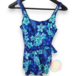 Maxine of Hollywood Vintage Blue Floral Swimsuit 16W